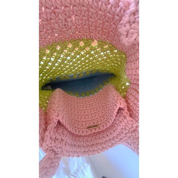 RARE Lele Sadoughi Pastel Colors Crochet Summer Vacation Tote Gold Logo - Picture 9 of 11